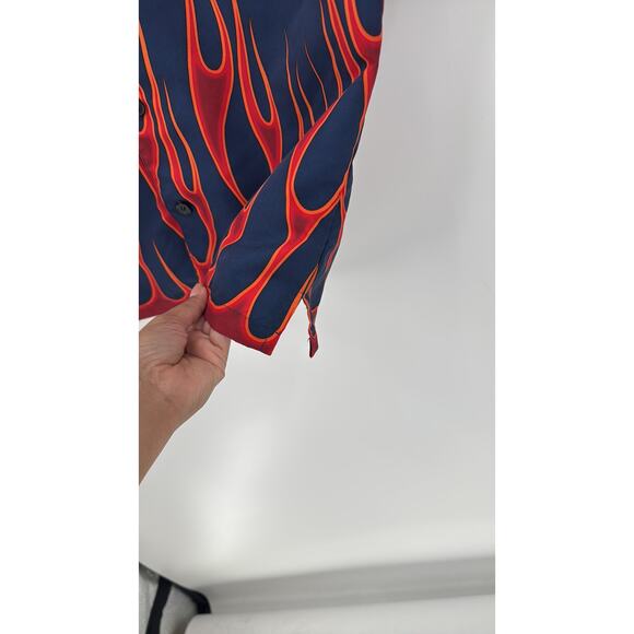 No Boundaries blue orange flames pistons short sleeve button down size L - Picture 4 of 4